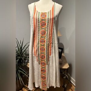 Chico’s Boho White Embroidered Sleeveless lined Gauze Dress ~ Size 15 Petite